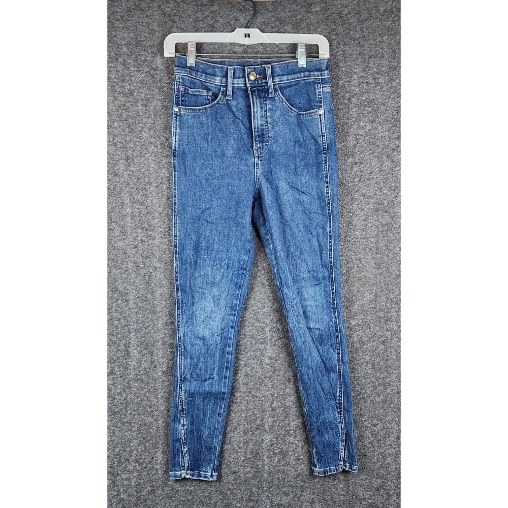 Express Skinny Jeans Womens 4R Medium Wash High Rise Hyper‎ Stretch Ankle Slit